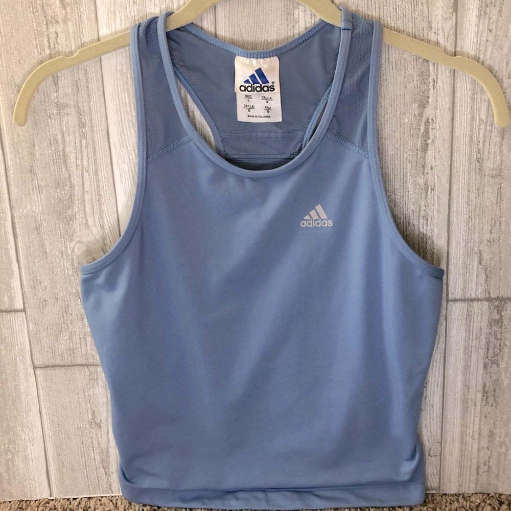 Adidas Light Blue Mesh Back Workout Tank Top Climalite Size Large